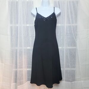 Lauren Ralph Lauren Sequin Dress Sz 8 Black V Neck Strappy A Line Cocktail